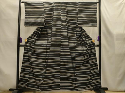 平和屋着物■本場縞大島紬　横段文　正絹　逸品　AABL4247sx