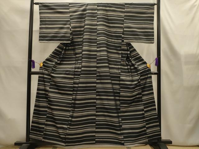 平和屋着物■本場縞大島紬　横段文　正絹　逸品　AABL4247sx