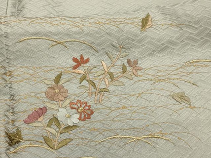 平和屋着物■訪問着　刺繍　草花文　金糸　金彩　正絹　逸品　AABL4248sx