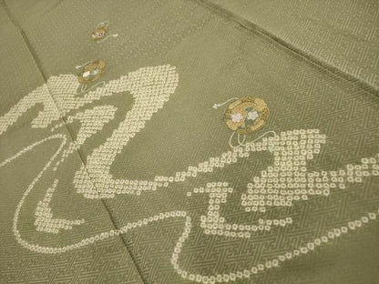 平和屋着物■中国三大刺繍　汕頭刺繍　スワトウ刺繍　訪問着　絞り　流水花鏡裏文　金糸　正絹　逸品　AABL4252sx