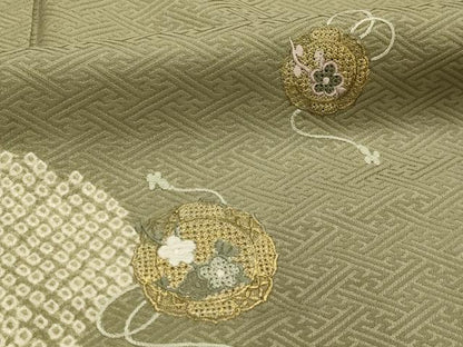 平和屋着物■中国三大刺繍　汕頭刺繍　スワトウ刺繍　訪問着　絞り　流水花鏡裏文　金糸　正絹　逸品　AABL4252sx