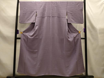 平和屋着物■上質な色無地　横段花地紋　鳩羽色　正絹　逸品　AABL4253sx