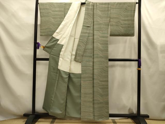 平和屋着物■上質な小紋　よろけ縞　正絹　逸品　AABL4255sx