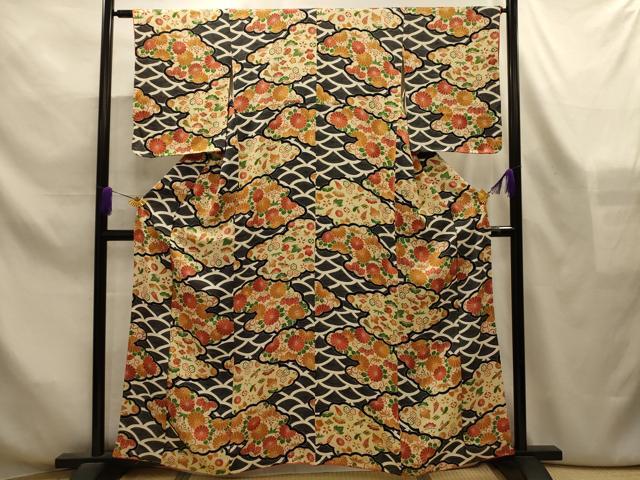 平和屋着物■上質な小紋　松竹梅雲取り吉祥花宝づくし文　正絹　逸品　AABL4257sx