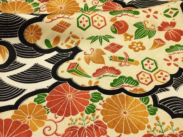 平和屋着物■上質な小紋　松竹梅雲取り吉祥花宝づくし文　正絹　逸品　AABL4257sx