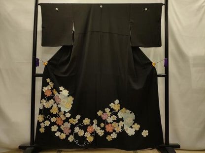 平和屋着物■豪華黒留袖　手描き　絞り　刺繍　雪輪花文　金銀糸　金銀彩　正絹　逸品　AABL4270sx