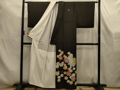 平和屋着物■豪華黒留袖　手描き　絞り　刺繍　雪輪花文　金銀糸　金銀彩　正絹　逸品　AABL4270sx