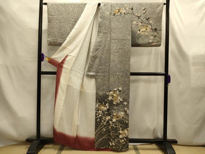 平和屋着物■訪問着　地紙枝花文　暈し染め　たたき染め　金彩　正絹　逸品　AABL4272sx