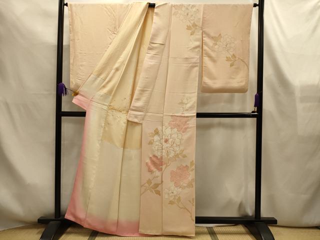 平和屋着物■訪問着　駒刺繍　枝花文　暈し染め　金彩　正絹　逸品　AABL4273sx