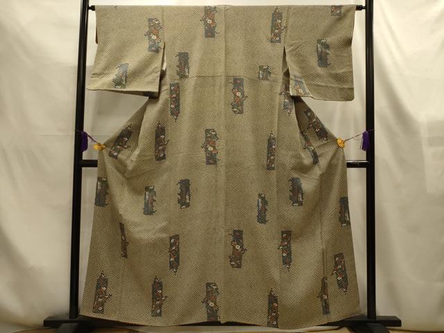 平和屋着物■上質な小紋　花鳥短冊文　金彩　正絹　逸品　AABL4280sx