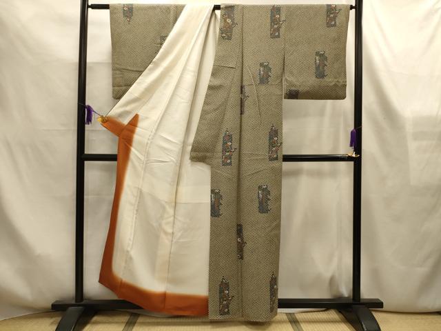 平和屋着物■上質な小紋　花鳥短冊文　金彩　正絹　逸品　AABL4280sx