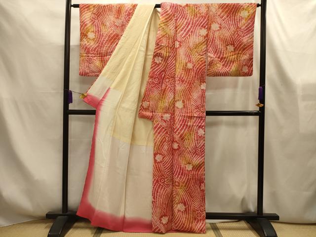 平和屋着物■上質な小紋　総絞り　流水花文　正絹　逸品　AABL4281sx