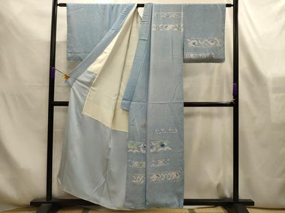平和屋着物■訪問着　刺繍　横段更紗花文　正絹　逸品　AABL4285sx