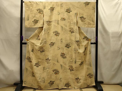 平和屋着物■上質な小紋　人物風景文　金彩　正絹　逸品　AABL4286sx