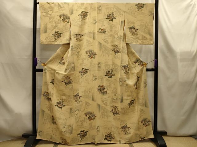 平和屋着物■上質な小紋　人物風景文　金彩　正絹　逸品　AABL4286sx