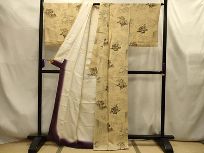 平和屋着物■上質な小紋　人物風景文　金彩　正絹　逸品　AABL4286sx