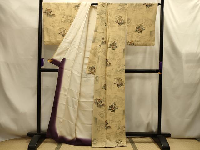 平和屋着物■上質な小紋　人物風景文　金彩　正絹　逸品　AABL4286sx
