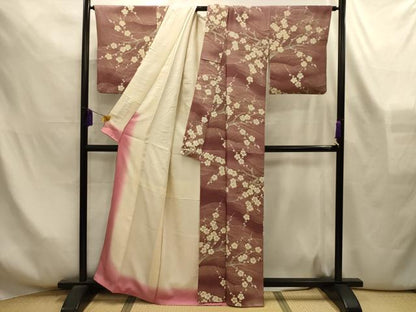 平和屋着物■上質な小紋　流水枝梅文　暈し染め　正絹　逸品　AABL4289sx