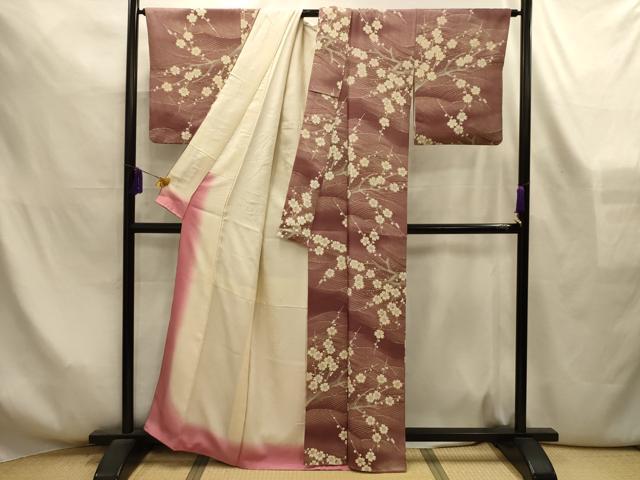 平和屋着物■上質な小紋　流水枝梅文　暈し染め　正絹　逸品　AABL4289sx