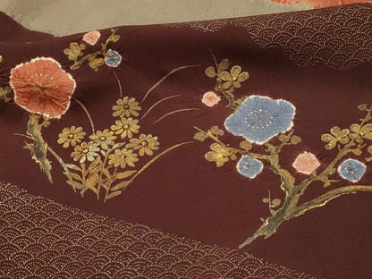 平和屋着物■訪問着　作家物　絞り　草花文　金彩　正絹　逸品　AABL4298sx