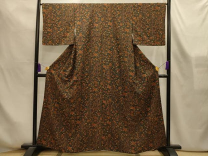 平和屋着物■上質な小紋　更紗花文　鬼しぼ縮緬　正絹　逸品　AABL4299sx