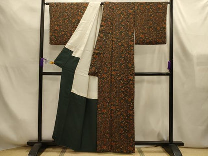 平和屋着物■上質な小紋　更紗花文　鬼しぼ縮緬　正絹　逸品　AABL4299sx