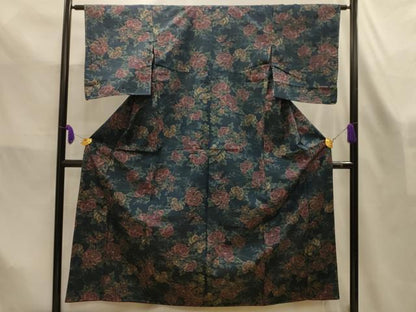 平和屋着物■上質な紬　草花文　正絹　逸品　AABL4301sx