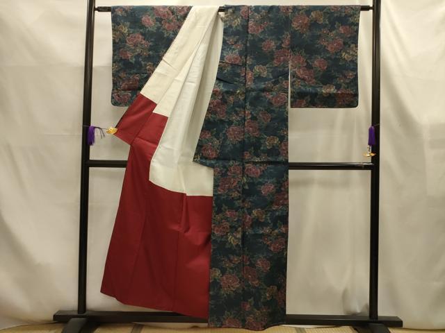 平和屋着物■上質な紬　草花文　正絹　逸品　AABL4301sx