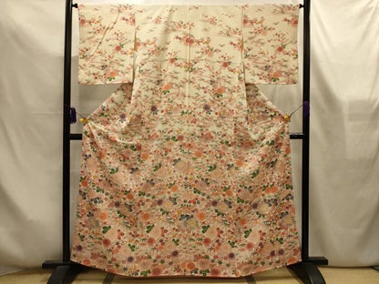平和屋着物■訪問着　型染め　松竹梅流水花文　反端付き　正絹　逸品　AABL4311sx