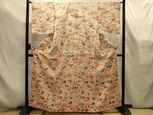 平和屋着物■訪問着　型染め　松竹梅流水花文　反端付き　正絹　逸品　AABL4311sx
