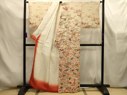 平和屋着物■訪問着　型染め　松竹梅流水花文　反端付き　正絹　逸品　AABL4311sx