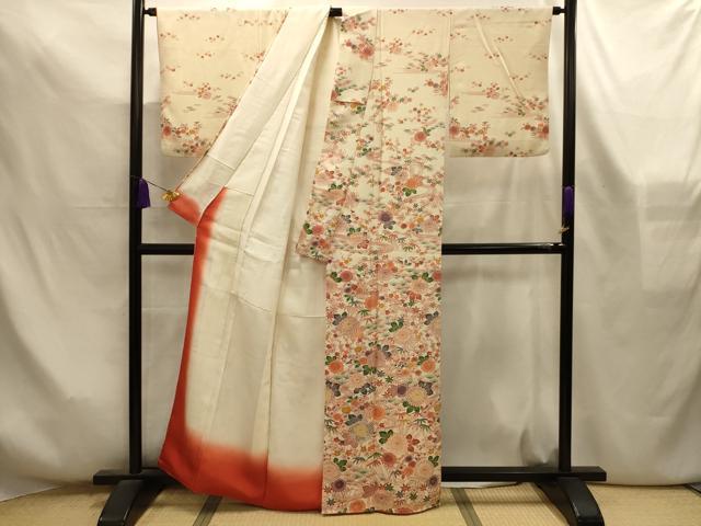 平和屋着物■訪問着　型染め　松竹梅流水花文　反端付き　正絹　逸品　AABL4311sx