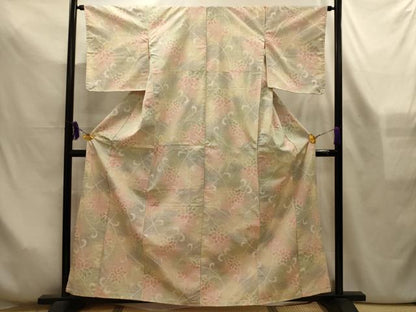 平和屋着物■上質な紬　更紗花文　正絹　逸品　AABL4314sx
