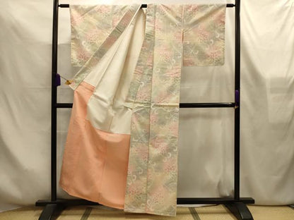 平和屋着物■上質な紬　更紗花文　正絹　逸品　AABL4314sx