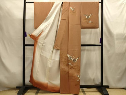 平和屋着物■訪問着　流水群鶴文　暈し染め　金彩　正絹　逸品　AABL4318sx