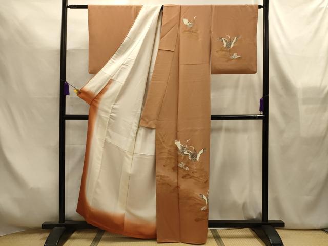 平和屋着物■訪問着　流水群鶴文　暈し染め　金彩　正絹　逸品　AABL4318sx