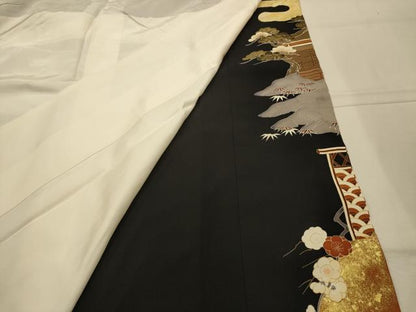 平和屋着物■豪華黒留袖　駒刺繍　松竹梅風景文　正絹　逸品　AABL4328sx
