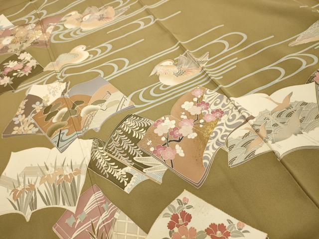 平和屋着物■豪華色留袖　作家物　流水鴛鴦花鳥冊子文　金彩　正絹　逸品　AABL4329sx