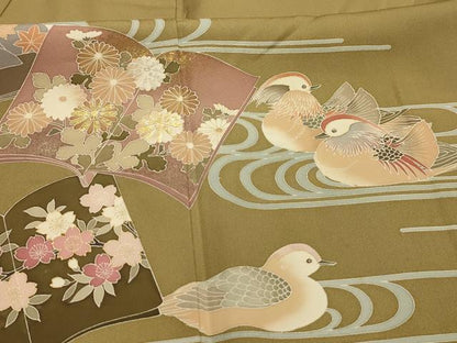 平和屋着物■豪華色留袖　作家物　流水鴛鴦花鳥冊子文　金彩　正絹　逸品　AABL4329sx