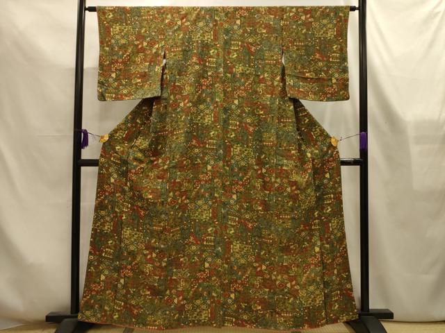 平和屋着物■上質な小紋　花鳥更紗文　鬼しぼ縮緬　正絹　逸品　AABL4331sx