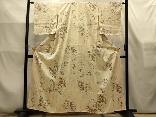 平和屋着物■上質な小紋　枝花文　正絹　逸品　AABL4333sx