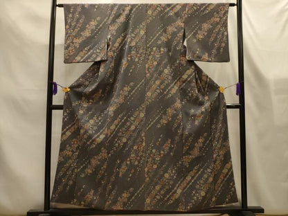 平和屋着物■小紋　更紗花文　鬼しぼ縮緬　洗える着物　AABL4337sx
