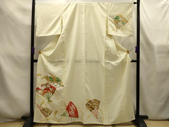 平和屋着物▽訪問着　単衣　扇面松花文　金彩　洗える着物　AABL4349sx
