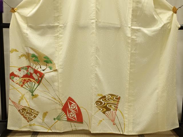平和屋着物▽訪問着　単衣　扇面松花文　金彩　洗える着物　AABL4349sx