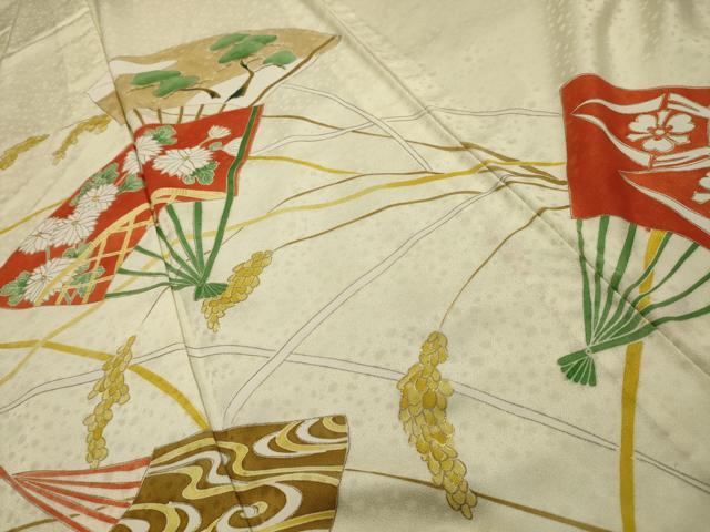 平和屋着物▽訪問着　単衣　扇面松花文　金彩　洗える着物　AABL4349sx
