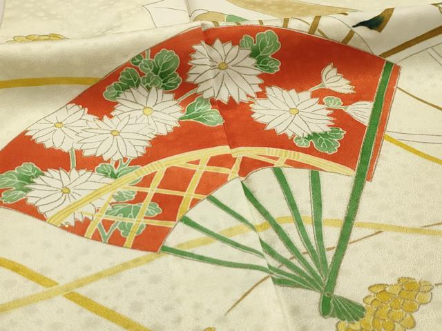 平和屋着物▽訪問着　単衣　扇面松花文　金彩　洗える着物　AABL4349sx