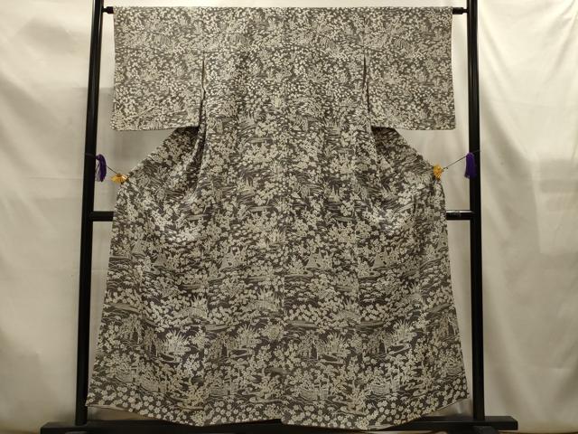 平和屋着物■江戸小紋　松竹梅風景文　正絹　逸品　AABL4358sx