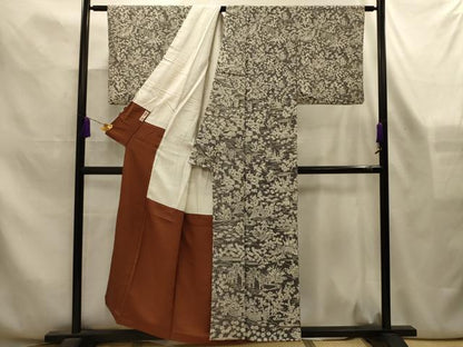 平和屋着物■江戸小紋　松竹梅風景文　正絹　逸品　AABL4358sx