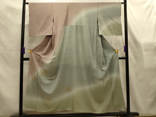 平和屋着物■中国三大刺繍　相良刺繍　訪問着　笹の葉文　暈し染め　金糸　正絹　逸品　AABL4360sx