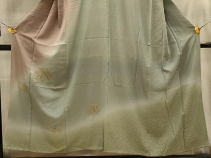 平和屋着物■中国三大刺繍　相良刺繍　訪問着　笹の葉文　暈し染め　金糸　正絹　逸品　AABL4360sx